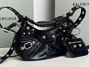 Balenciaga Le Cagole XS Shoulder Bag Black Arena Lambskin Aged Silver Hardware With Rhinestones - 26×16×10cm - 3