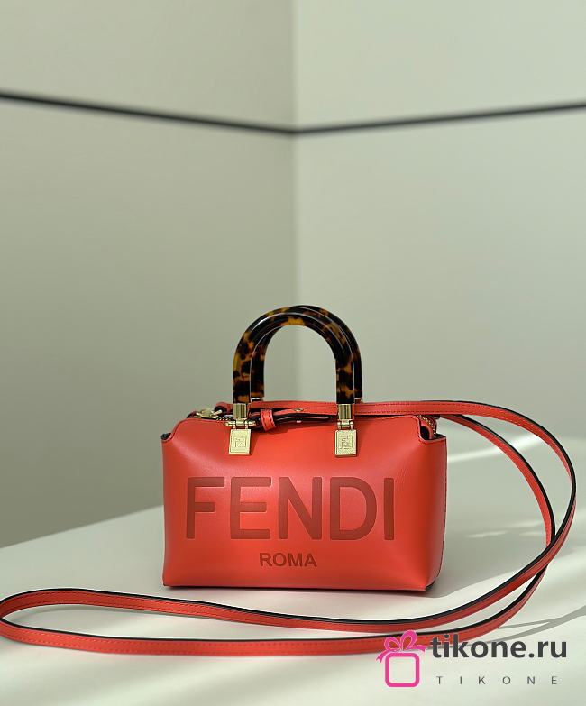 Fendi By The Way Mini Boston Bag In Orange Leather - 20.5x9x12cm - 1