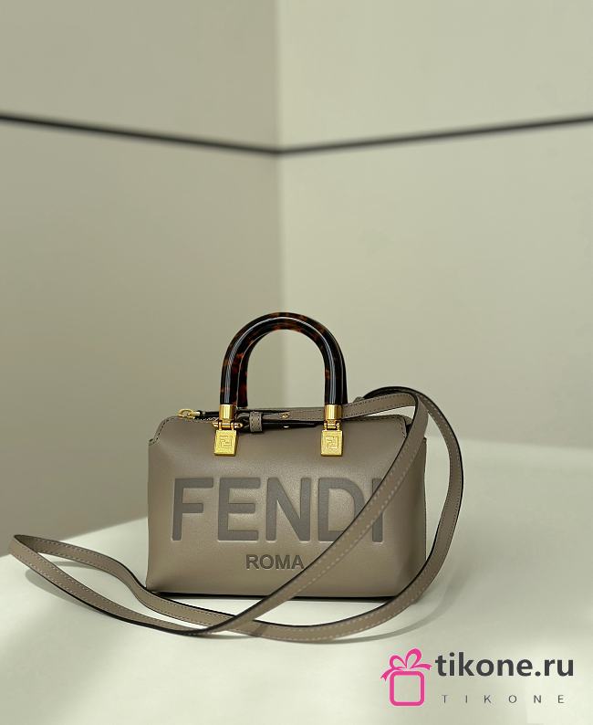 Fendi By The Way Mini Boston Bag In Elephant Gray Leather - 20.5x9x12cm - 1