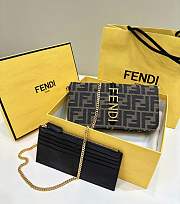 Fendigraphy Wallet On Chain Dark Brown FF Chenille Wallet - 21.5x11x4.5cm - 1