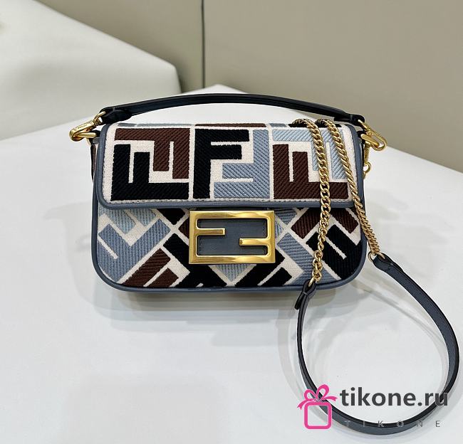 Fendi Baguette Mini Canvas Bag With Multicolor FF Embroidery - 20x13x5cm - 1