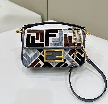 Fendi Baguette Mini Canvas Bag With Multicolor FF Embroidery - 20x13x5cm