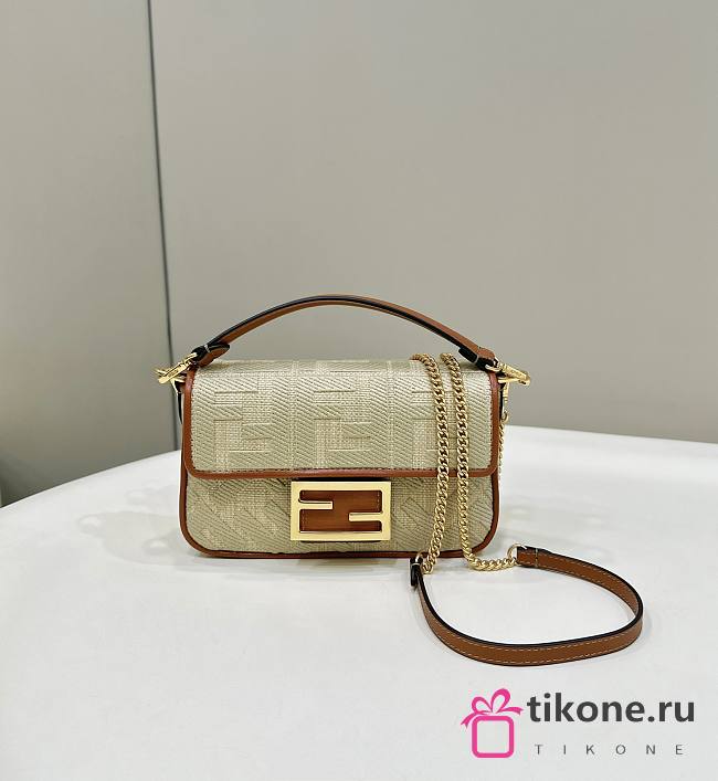 Fendi Baguette Mini Natural Straw Bag With FF Embroidery - 20x13x5cm - 1