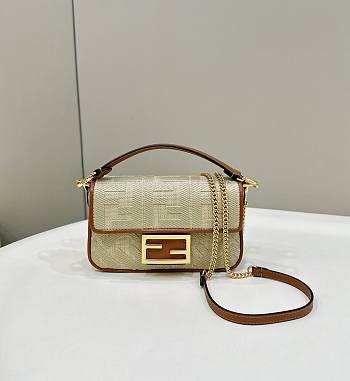 Fendi Baguette Mini Natural Straw Bag With FF Embroidery - 20x13x5cm