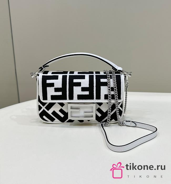 Fendi Baguette Mini Canvas Bag With White And Black FF Embroidery - 20x13x5cm - 1