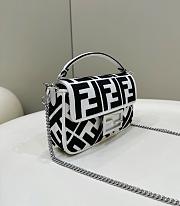 Fendi Baguette Mini Canvas Bag With White And Black FF Embroidery - 20x13x5cm - 5