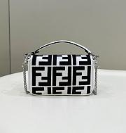 Fendi Baguette Mini Canvas Bag With White And Black FF Embroidery - 20x13x5cm - 3