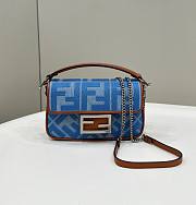 Fendi Baguette Mini Light Blue FF Jacquard Fabric Bag - 20x13x5cm - 1