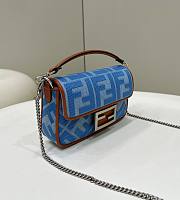 Fendi Baguette Mini Light Blue FF Jacquard Fabric Bag - 20x13x5cm - 6