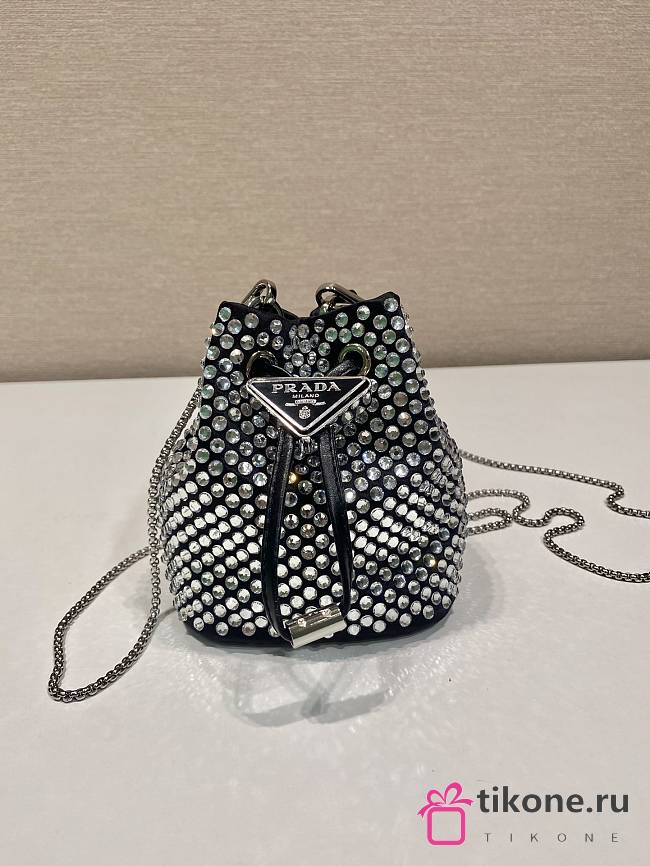 Prada Embellished Satin Mini Pouch Crystal Silver - 9.5x9x6cm - 1