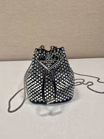 Prada Embellished Satin Mini Pouch Crystal Silver - 9.5x9x6cm