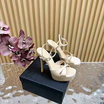 YSL Debbie Platform Sandals In Satin Crepe Light Nude 13.5cm