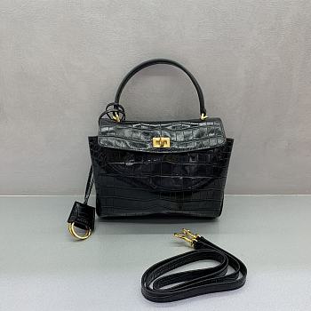 Balenciaga Rodeo Mini Handbag in Crocodile Embossed Black Gold Hardware - 23x10x18cm