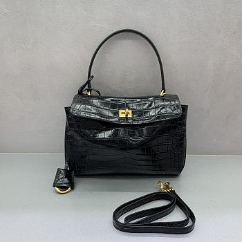 Balenciaga Rodeo Small Handbag in Crocodile Embossed Black Gold Hardware - 29x20x10cm