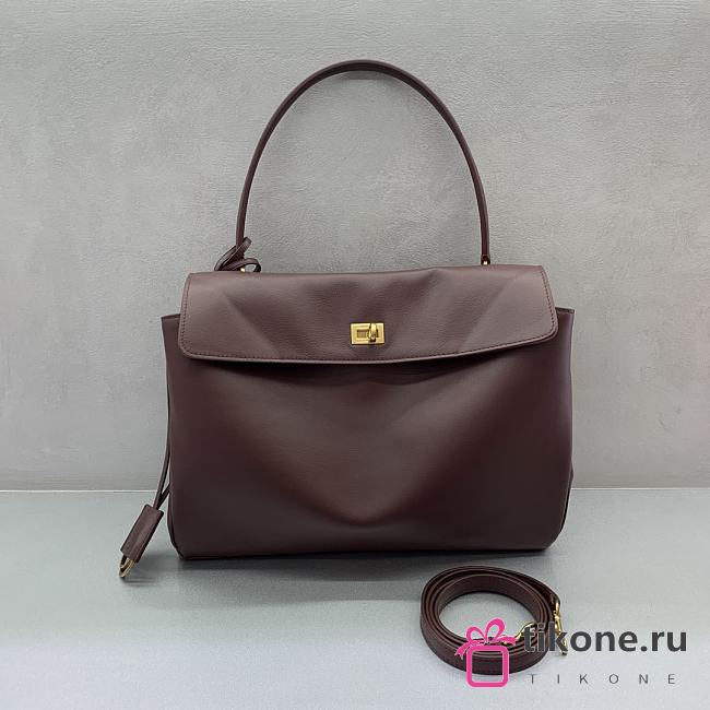 Balenciaga Rodeo Medium Handbag in Smooth Calfskin Burgundy Gold Hardware - 35x23x11cm - 1