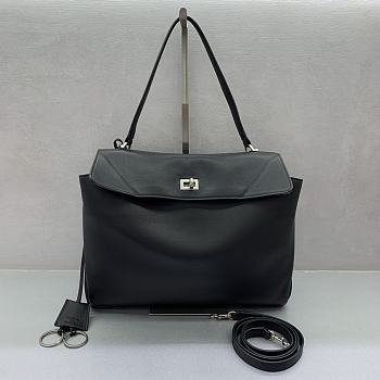 Balenciaga Rodeo Medium Handbag in Smooth Calfskin Black Silver Hardware - 35x23x11cm