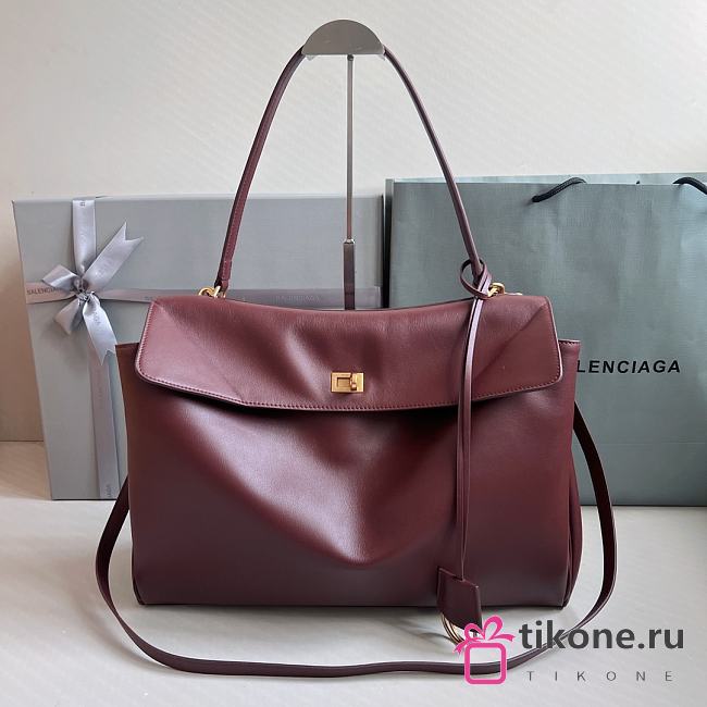 Balenciaga Rodeo Large Handbag in Smooth Calfskin Burgundy Gold Hardware - 40x30x13cm - 1