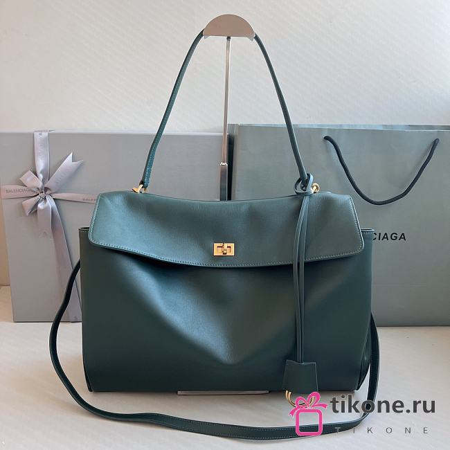 Balenciaga Rodeo Large Handbag in Smooth Calfskin Pine Green Gold Hardware - 40x30x13cm - 1