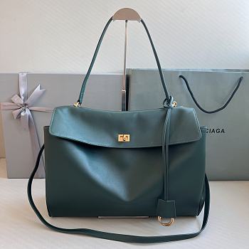 Balenciaga Rodeo Large Handbag in Smooth Calfskin Pine Green Gold Hardware - 40x30x13cm