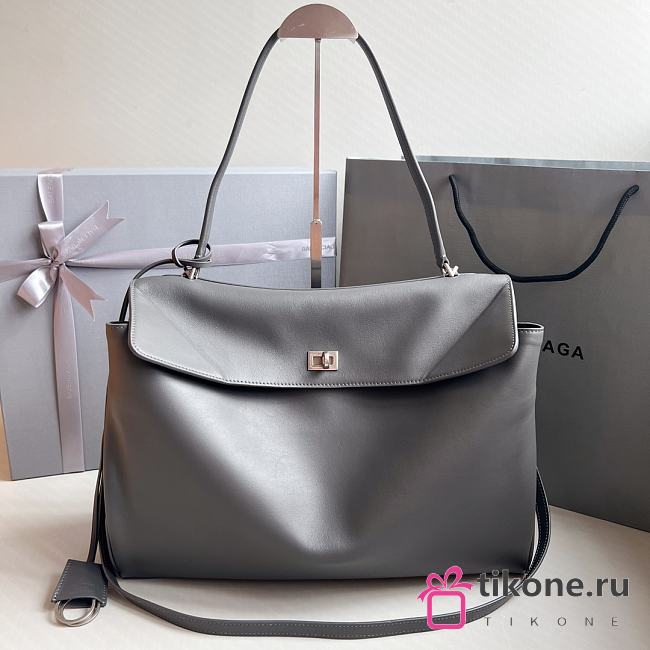 Balenciaga Rodeo Large Handbag in Smooth Calfskin Gray Silver Hardware - 40x30x13cm - 1