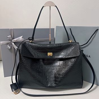 Balenciaga Rodeo Large Handbag in Crocodile Embossed Black Gold Hardware - 40x30x13cm