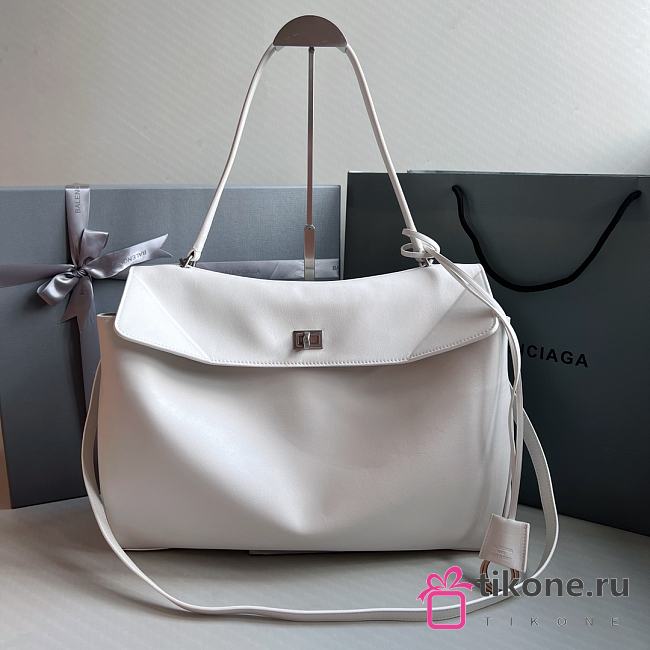 Balenciaga Rodeo Large Handbag in Smooth Calfskin White Silver Hardware - 40x30x13cm - 1