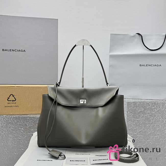 Balenciaga Rodeo Large Handbag in Smooth Calfskin Khaki Silver Hardware - 40x30x13cm - 1