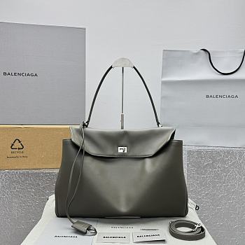 Balenciaga Rodeo Large Handbag in Smooth Calfskin Khaki Silver Hardware - 40x30x13cm