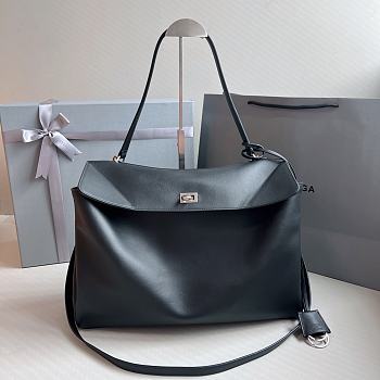 Balenciaga Rodeo Large Handbag in Smooth Calfskin Black Silver Hardware - 40x30x13cm