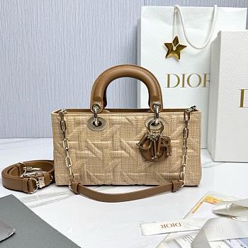 Medium Dior Lady D-Joy Bag Beige Graphic Cannage Raffia - 26x13.5x5cm