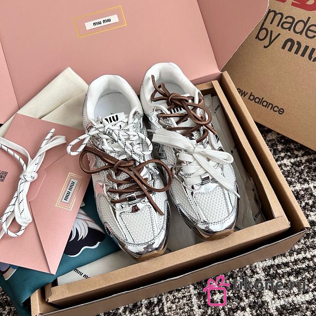 New Balance X Miumiu 530 SL Metallic Leather And Mesh Sneakers - 1