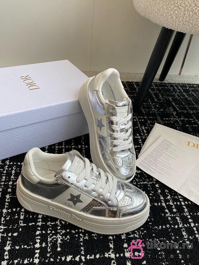 Dior Star Platform Sneaker Silver Tone Crinkled-Effect Lambskin and White Calfskin - 1