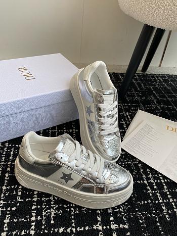 Dior Star Platform Sneaker Silver Tone Crinkled-Effect Lambskin and White Calfskin