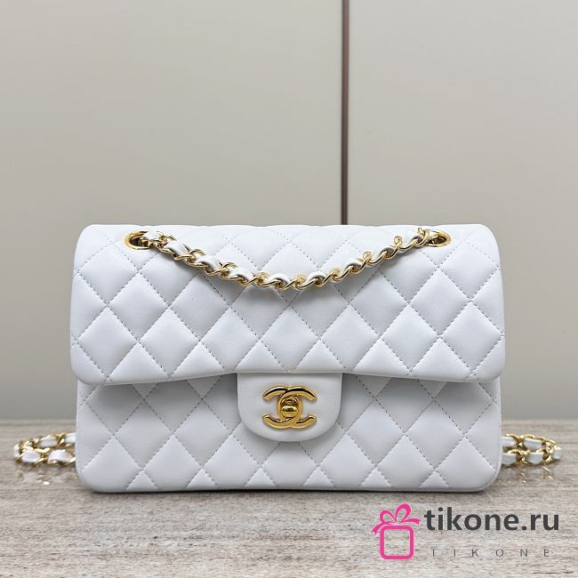 Chanel Classic White Lamskin Gold Hardware Bag - 14.5x23x6cm - 1