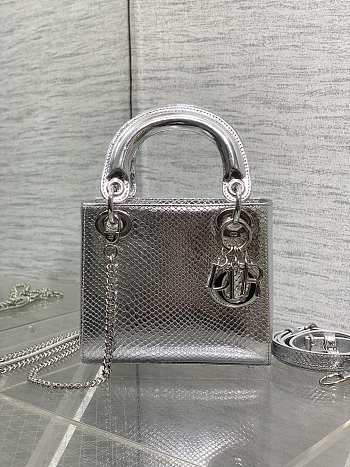 Mini Lady Dior Bag Python Silver - 17x15x7cm