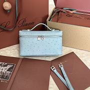 Polo Piana Extra Pocket L19 Ostrich Leather Light Blue Hardware - 11x19x7cm - 1