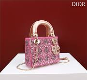 Mini Lady Dior Bag Metallic Lambskin And Rose Des Vents Satin Embroidered With Beads - 17x15x7cm - 5