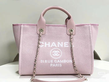 Chanel Shopping Bag Deauville Pink Tweeds & Fabrics - 22x39x13cm