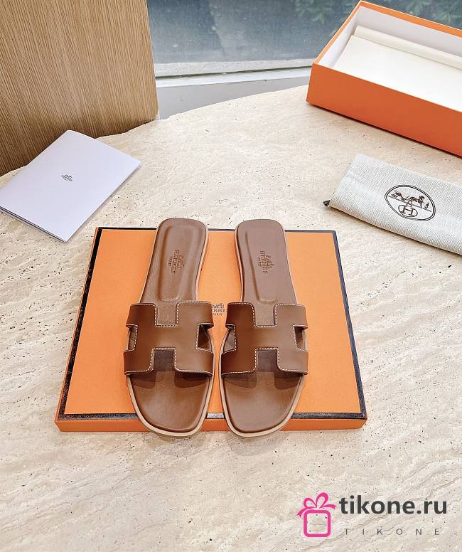 Hermes Oran Sandal Lamskin Brown 16972 - 1