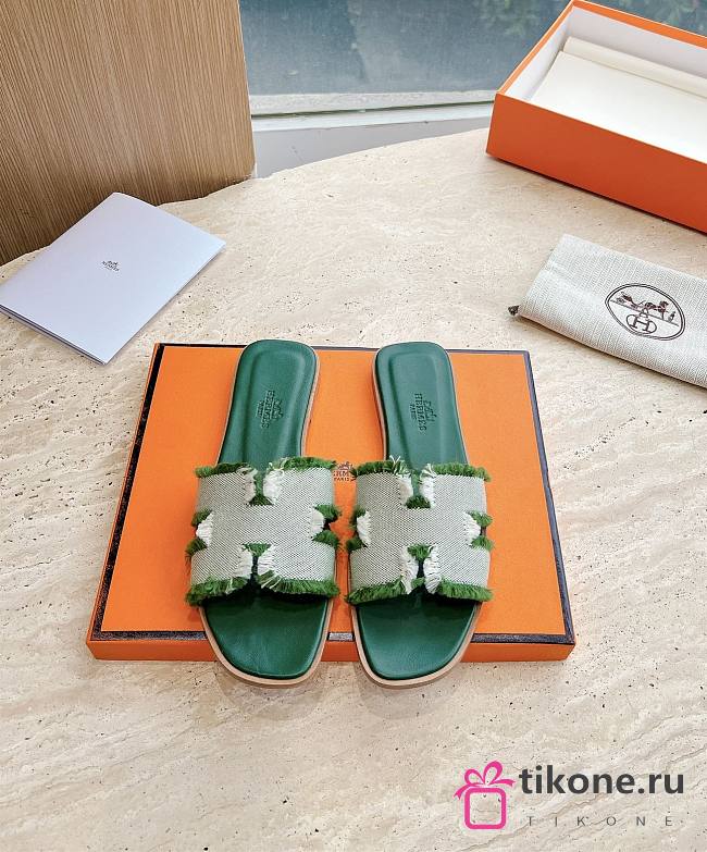 Hermes Oran Sandal Fabric Green - 1