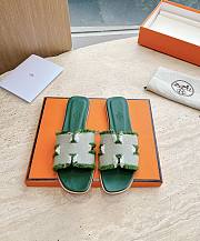 Hermes Oran Sandal Fabric Green - 1