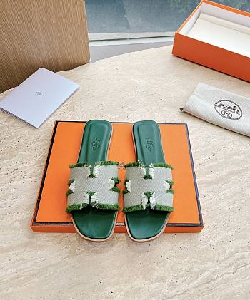 Hermes Oran Sandal Fabric Green