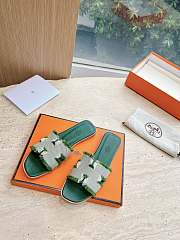 Hermes Oran Sandal Fabric Green - 5