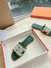 Hermes Oran Sandal Fabric Green - 4