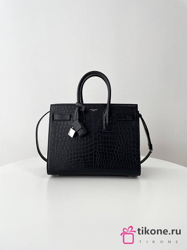 Ysl Sac De Jour Bag Crocodile Embossed Leather Small Black 16980 - 32x25.5x15.5cm - 1