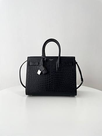 Ysl Sac De Jour Bag Crocodile Embossed Leather Small Black 16980 - 32x25.5x15.5cm