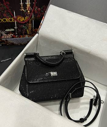 Dolce & Gabbana Small Satin Sicily Bag With Fusible Rhinestones Black - 20x16x8cm