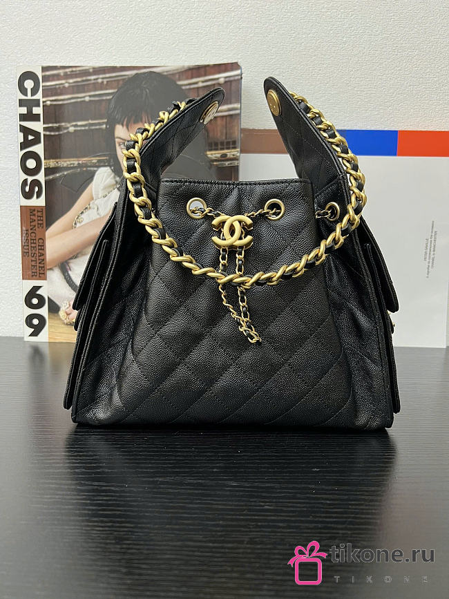 Chanel Drawstring Bucket Hobo Small Caviar Black - 30×26×14cm - 1