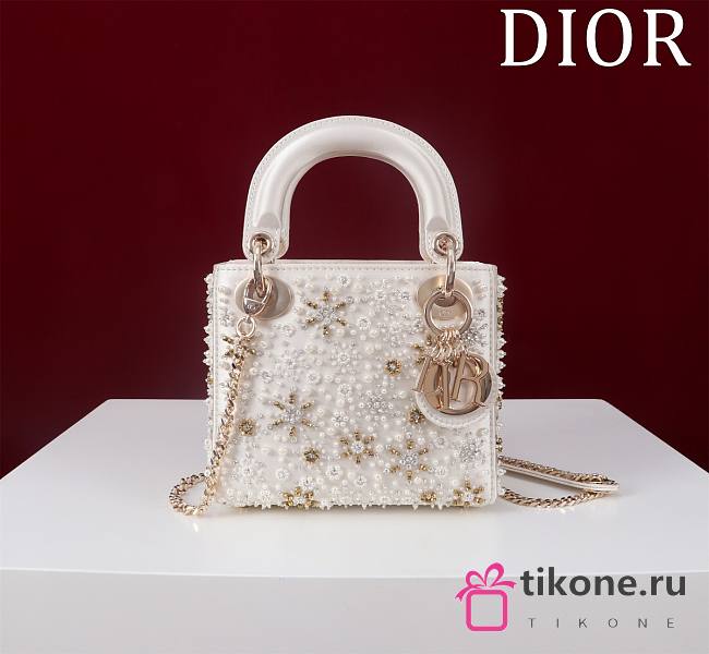 Mini Lady Dior Bag Pearl Snowflake Embroidery - 17x15x7cm - 1