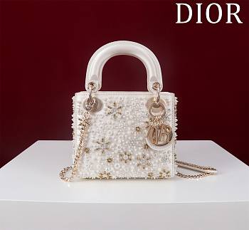 Mini Lady Dior Bag Pearl Snowflake Embroidery - 17x15x7cm